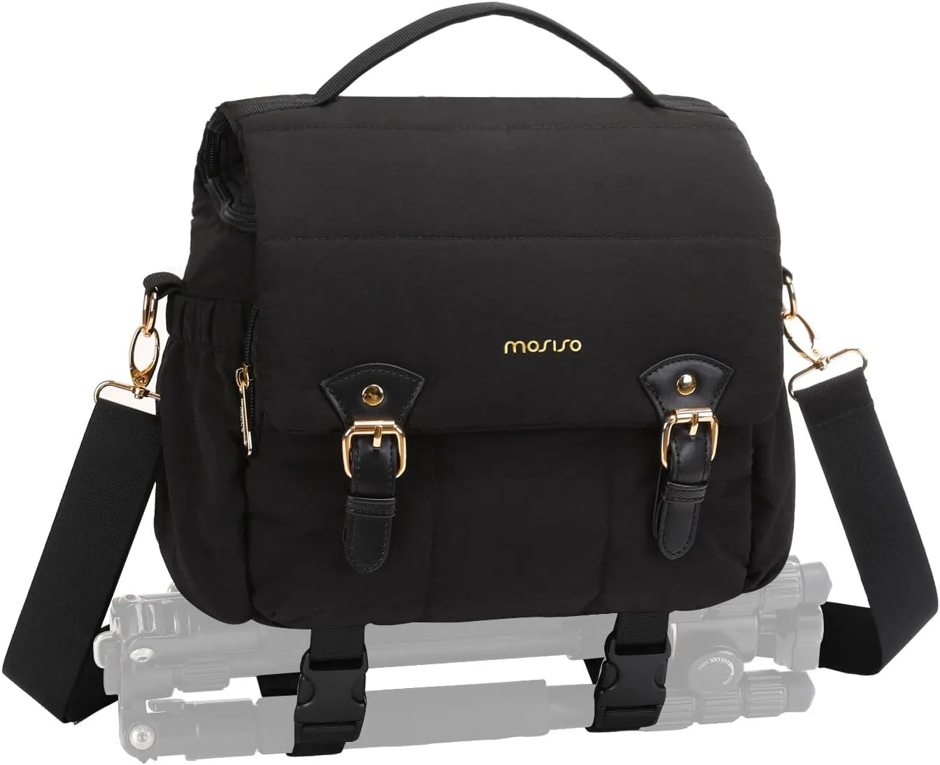 MOSISO Small Camera Bag for Photographers, Puffy Camera Shoulder Bag for DSLR/SLR Cameras, Padded Flap Crossbody Photography Handbag for Women with Tripod Holder&Rain Cover for Canon/Nikon/Sony, Black