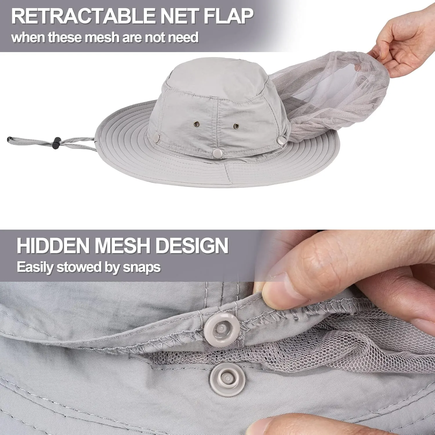 Mosquito Net Hat - Safari Sun Visor Hat with Removable Bug Net for Outdoor Men and Women