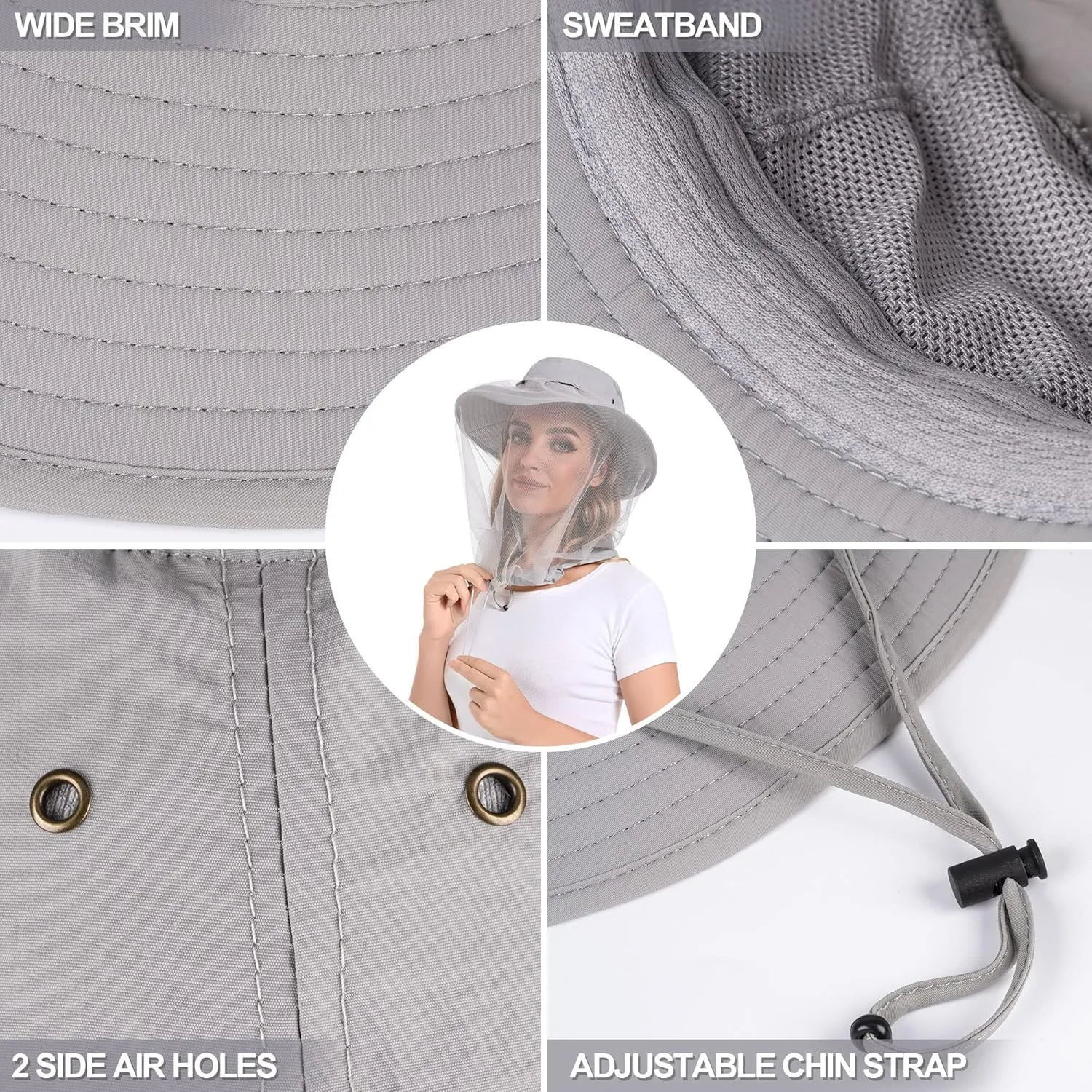 Mosquito Net Hat - Safari Sun Visor Hat with Removable Bug Net for Outdoor Men and Women