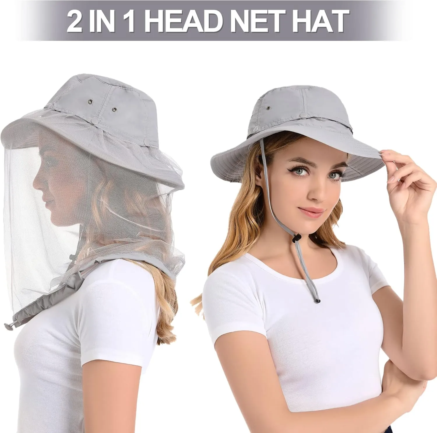 Mosquito Net Hat - Safari Sun Visor Hat with Removable Bug Net for Outdoor Men and Women