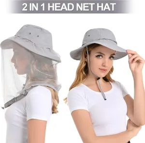 Mosquito Net Hat - Safari Sun Visor Hat with Removable Bug Net for Outdoor Men and Women