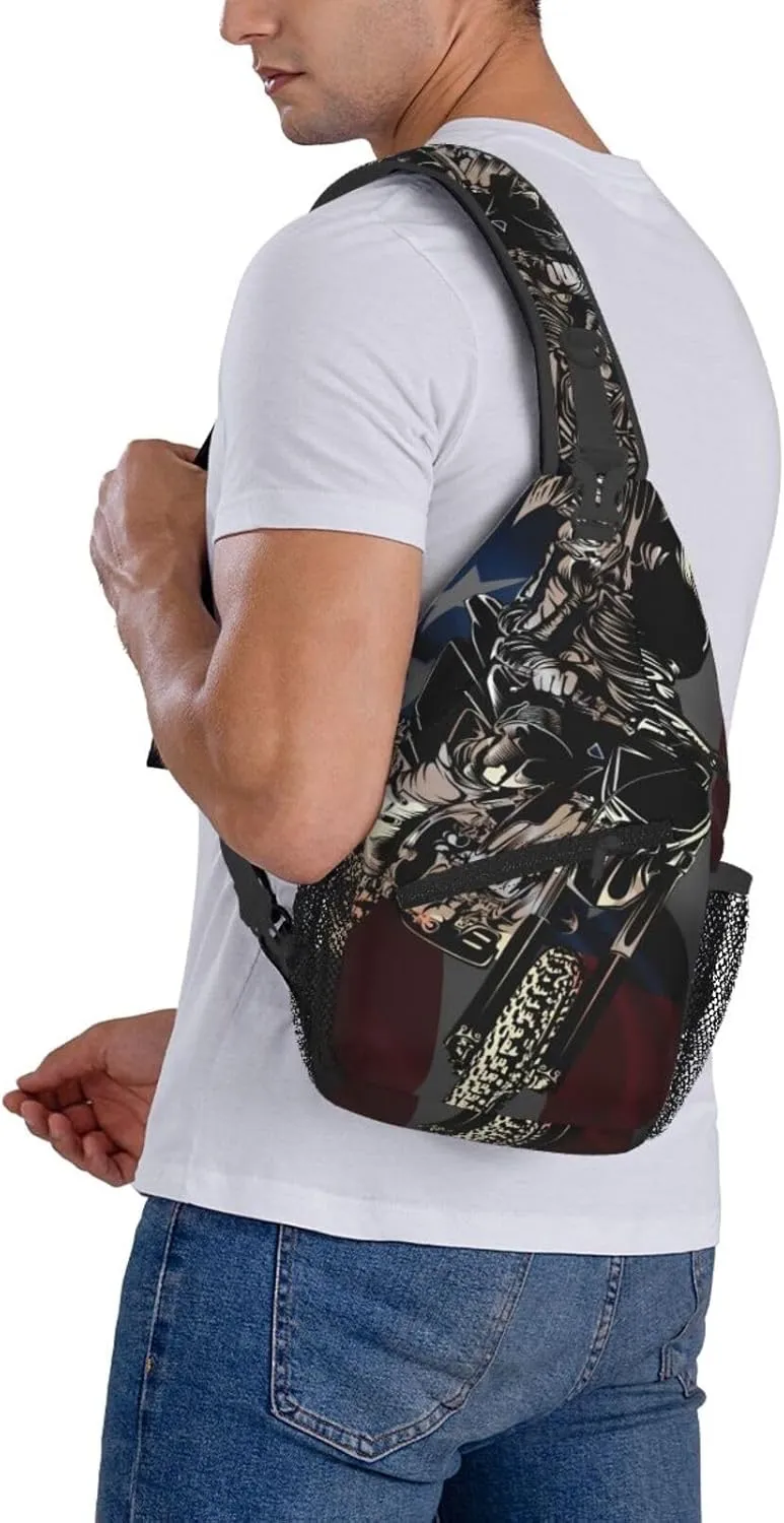 Motocross Dirt Bike American Flag Crossbody Bags Cross Men Chest Bag Adjustable Sling Backpack Shoulder Bag For Women Cycling Travel Sport Hiking