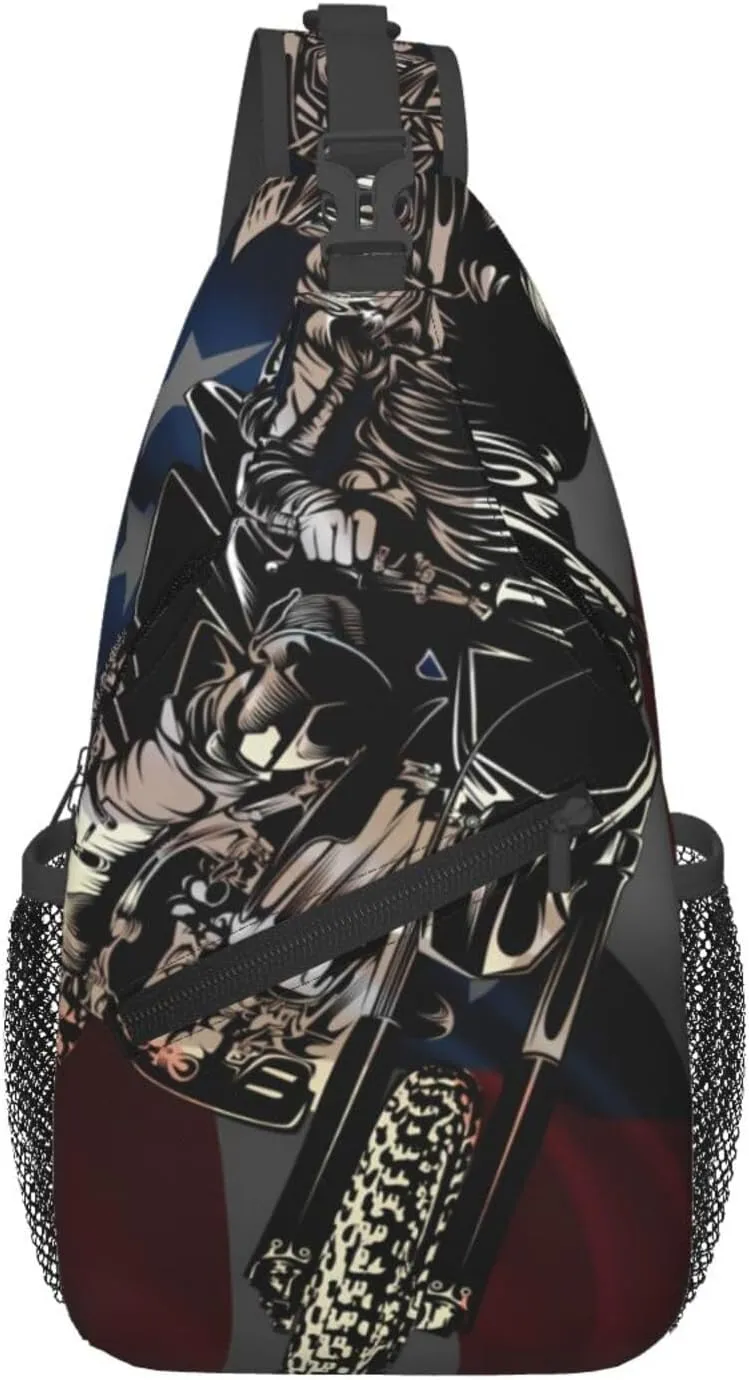 Motocross Dirt Bike American Flag Crossbody Bags Cross Men Chest Bag Adjustable Sling Backpack Shoulder Bag For Women Cycling Travel Sport Hiking