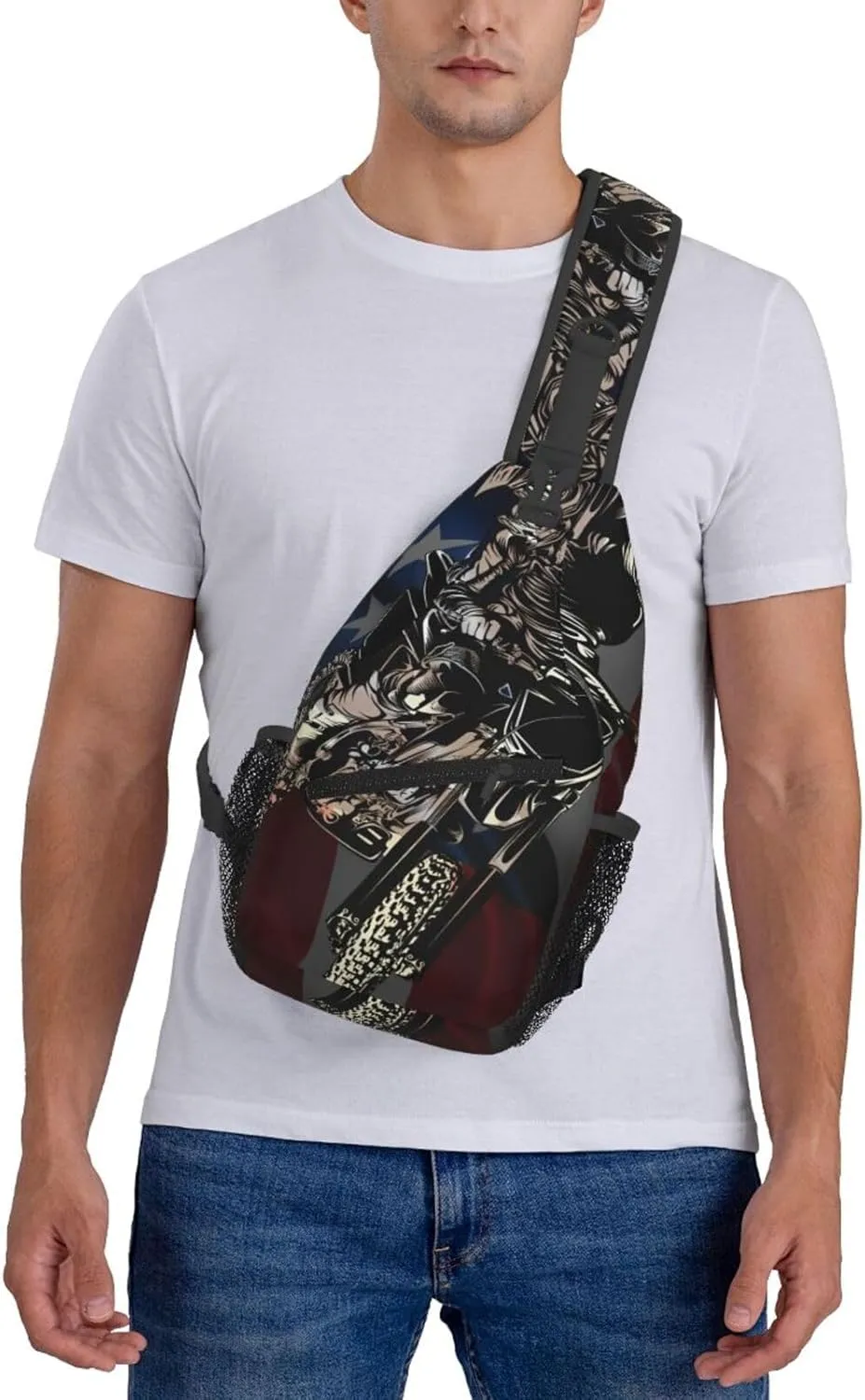 Motocross Dirt Bike American Flag Crossbody Bags Cross Men Chest Bag Adjustable Sling Backpack Shoulder Bag For Women Cycling Travel Sport Hiking