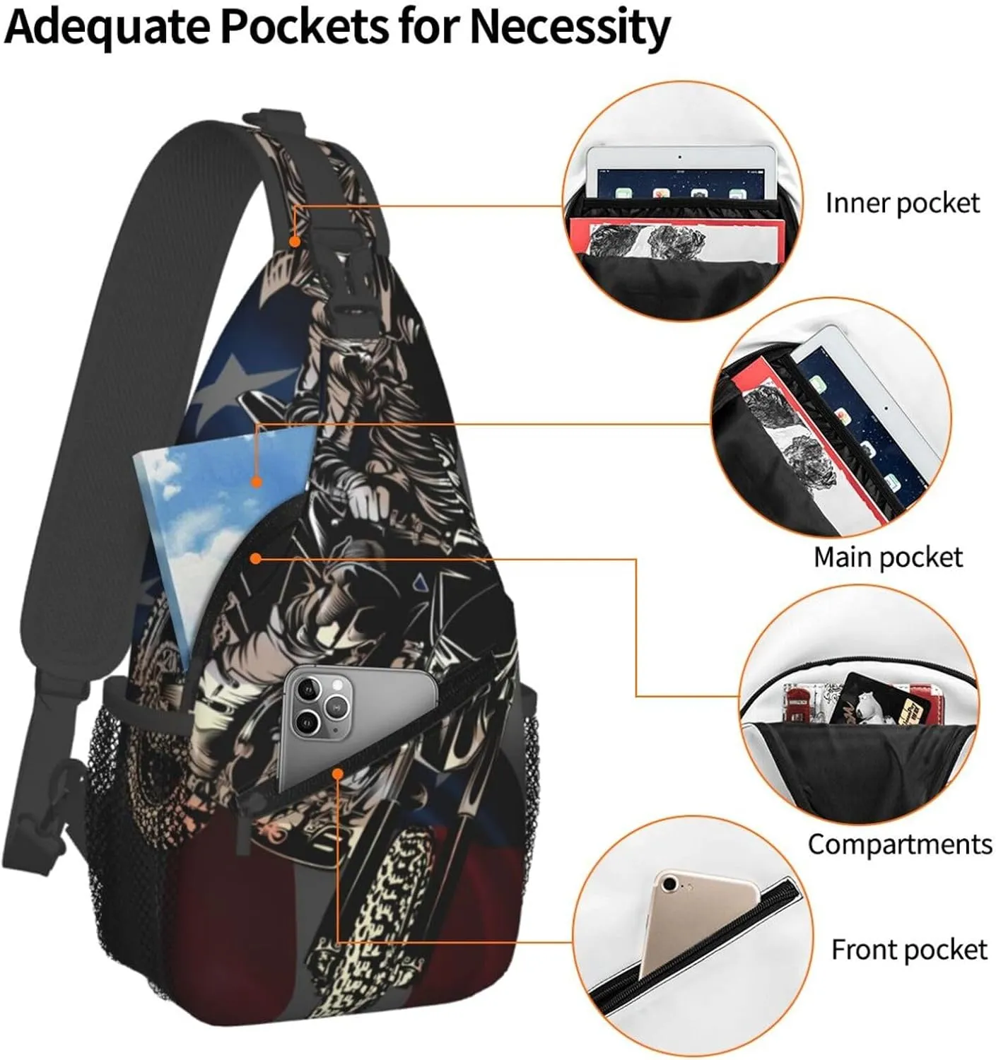 Motocross Dirt Bike American Flag Crossbody Bags Cross Men Chest Bag Adjustable Sling Backpack Shoulder Bag For Women Cycling Travel Sport Hiking