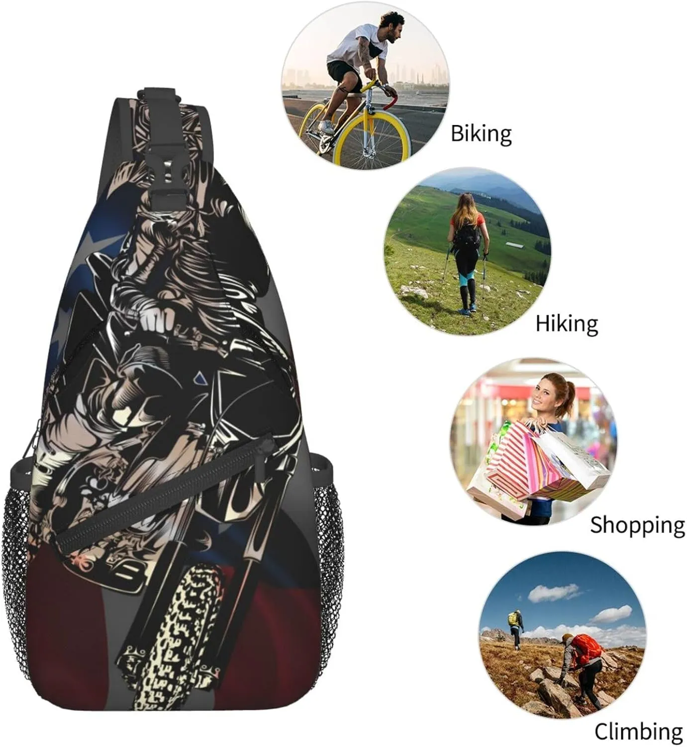 Motocross Dirt Bike American Flag Crossbody Bags Cross Men Chest Bag Adjustable Sling Backpack Shoulder Bag For Women Cycling Travel Sport Hiking