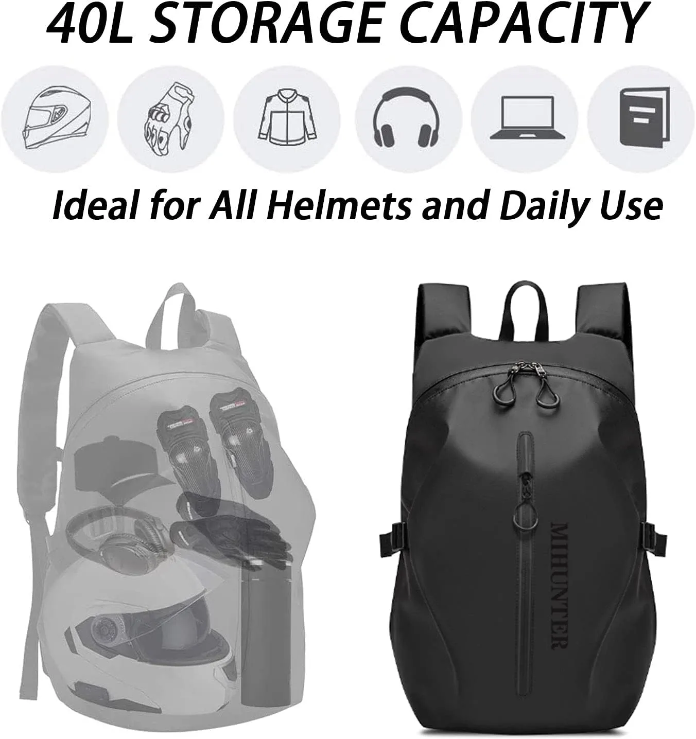 Motorcycle Backpack - Waterproof Helmet Backpack for Men, Travel