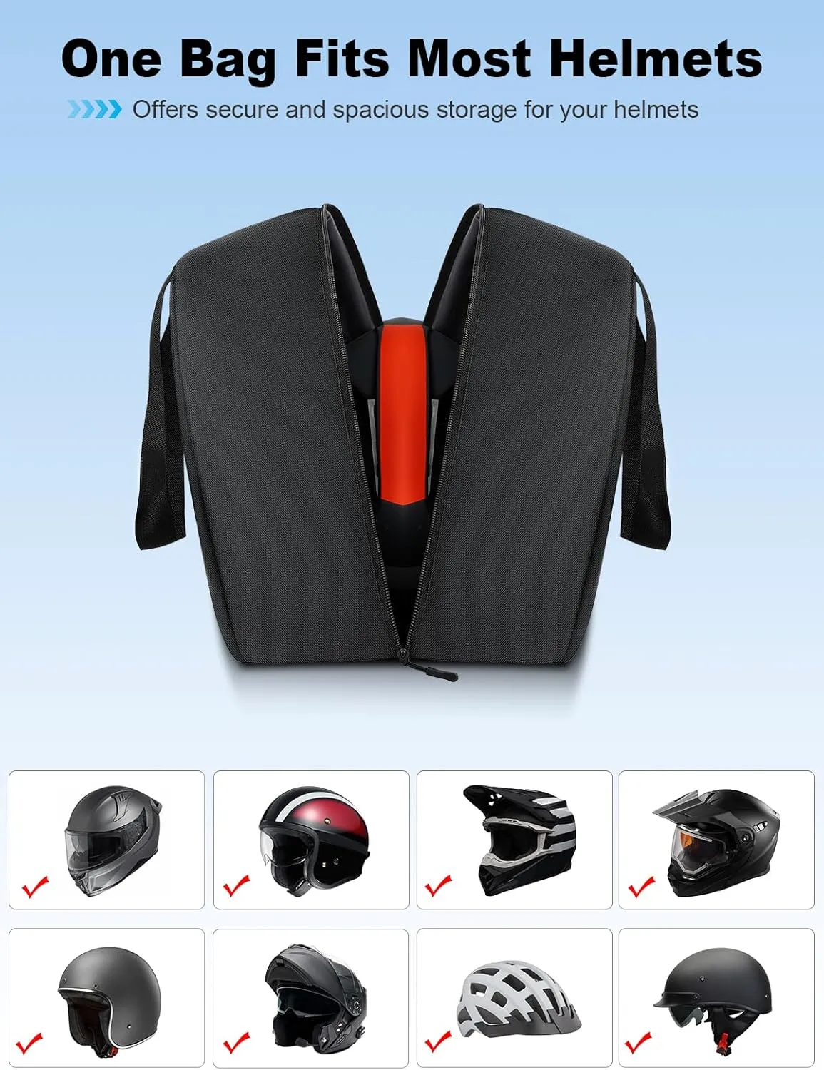 Motorcycle Helmet Bag, 30L Large Capacity Helmet Bag with Pocket & Strap,Waterproof Powersports Storage Bags with Soft Rubber Zips & Reflective Strip, Large
