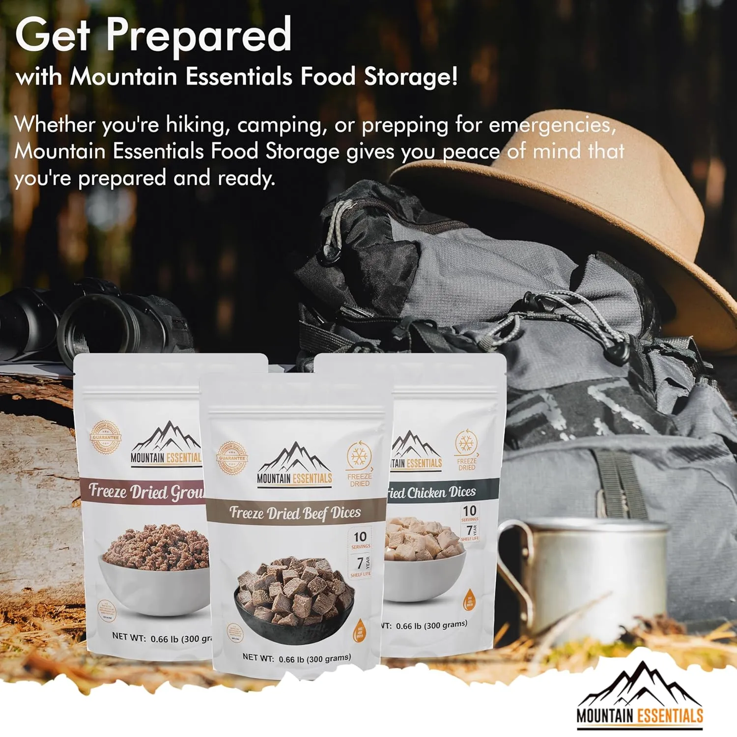 MOUNTAIN ESSENTIALS 120 Servings Freeze Dried Premium Variety Fully Cooked Meat Kit | High Protein Intake Contains 2988 Protein Ready to Eat Emergency Survival Easy Prep Food For Camping & Backpacking