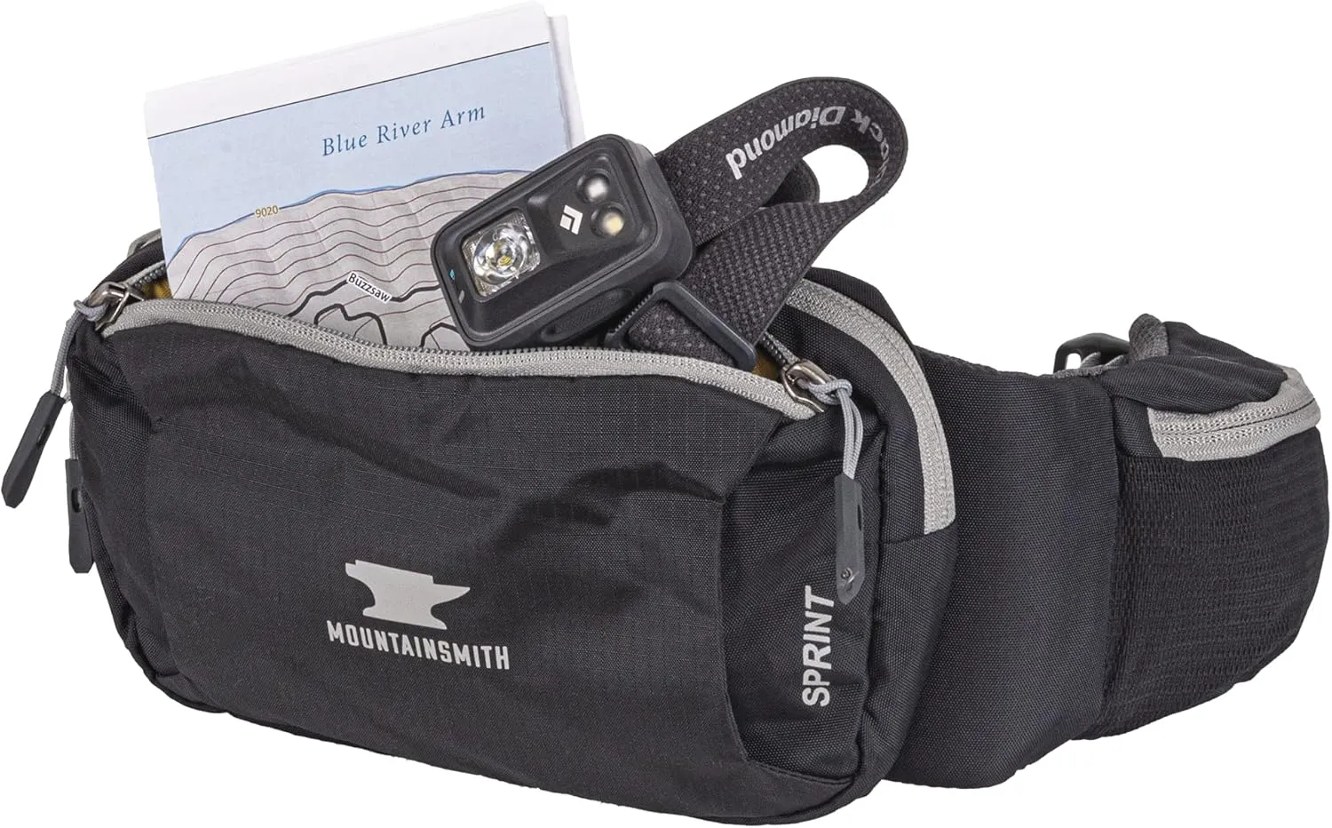 Mountainsmith Sprint Lumbar Waist Fanny Hip Pack, Running, Hiking, Travel, Dog-Walking, Outdoor Activities with 4 Zippered Pockets, Heritage Black