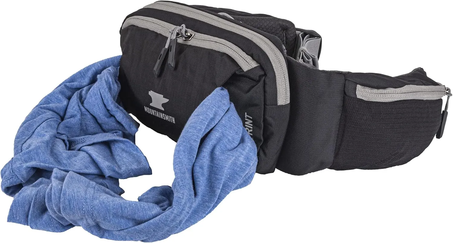 Mountainsmith Sprint Lumbar Waist Fanny Hip Pack, Running, Hiking, Travel, Dog-Walking, Outdoor Activities with 4 Zippered Pockets, Heritage Black