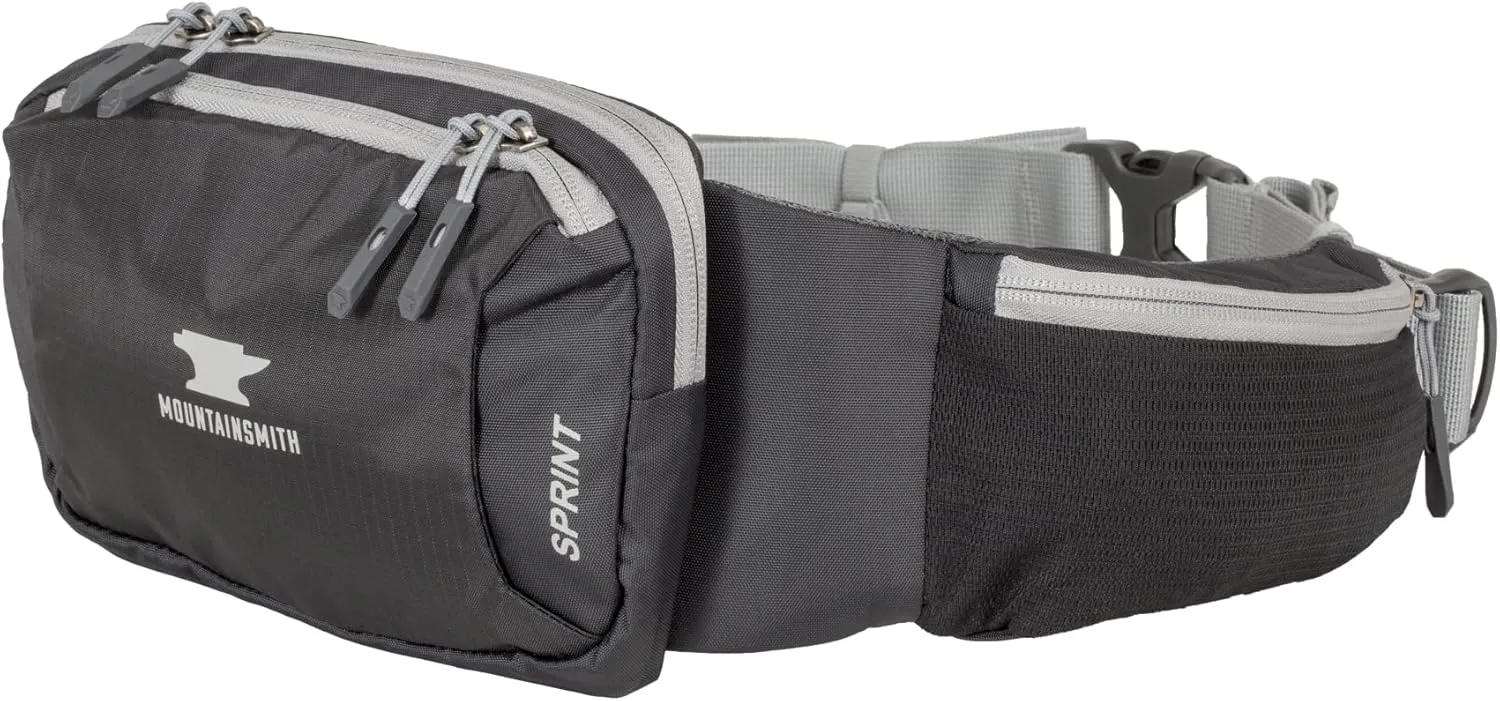Mountainsmith Sprint Lumbar Waist Fanny Hip Pack, Running, Hiking, Travel, Dog-Walking, Outdoor Activities with 4 Zippered Pockets, Heritage Black