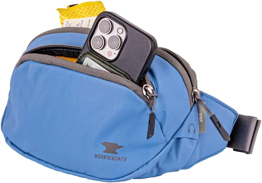 Mountainsmith Vibe Lumbar Waist Fanny Hip Pack, Running, Hiking, Travel, Dog-Walking, Outdoor Activities with 2 Zippered Pockets, Coronet Blue