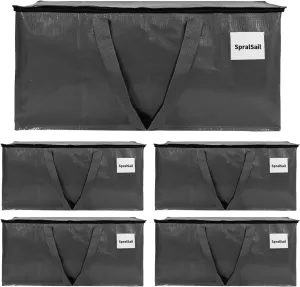 Moving Bags, 93L Extra Large Storage Bags with Zippers & Handles, Waterproof Totes for Storage Clothes, Bedding & Blankets, Collapsible Packing Bags with Clear Tag Pocket - 93L, 5 Pack, Grey