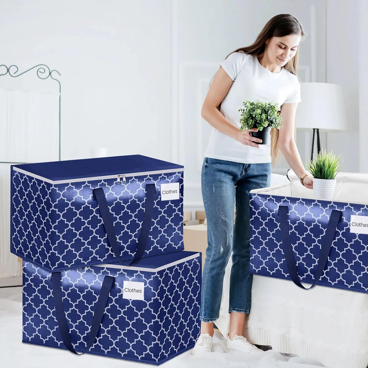 Moving Bags, Extra Large Moving Supplies, Heavy Duty Storage Bags, Packing Bags with Reinforced Zippers & Handles, Collapsible Packing Boxes, Storage Totes for Moving, Packing, 100L, 4 Packs