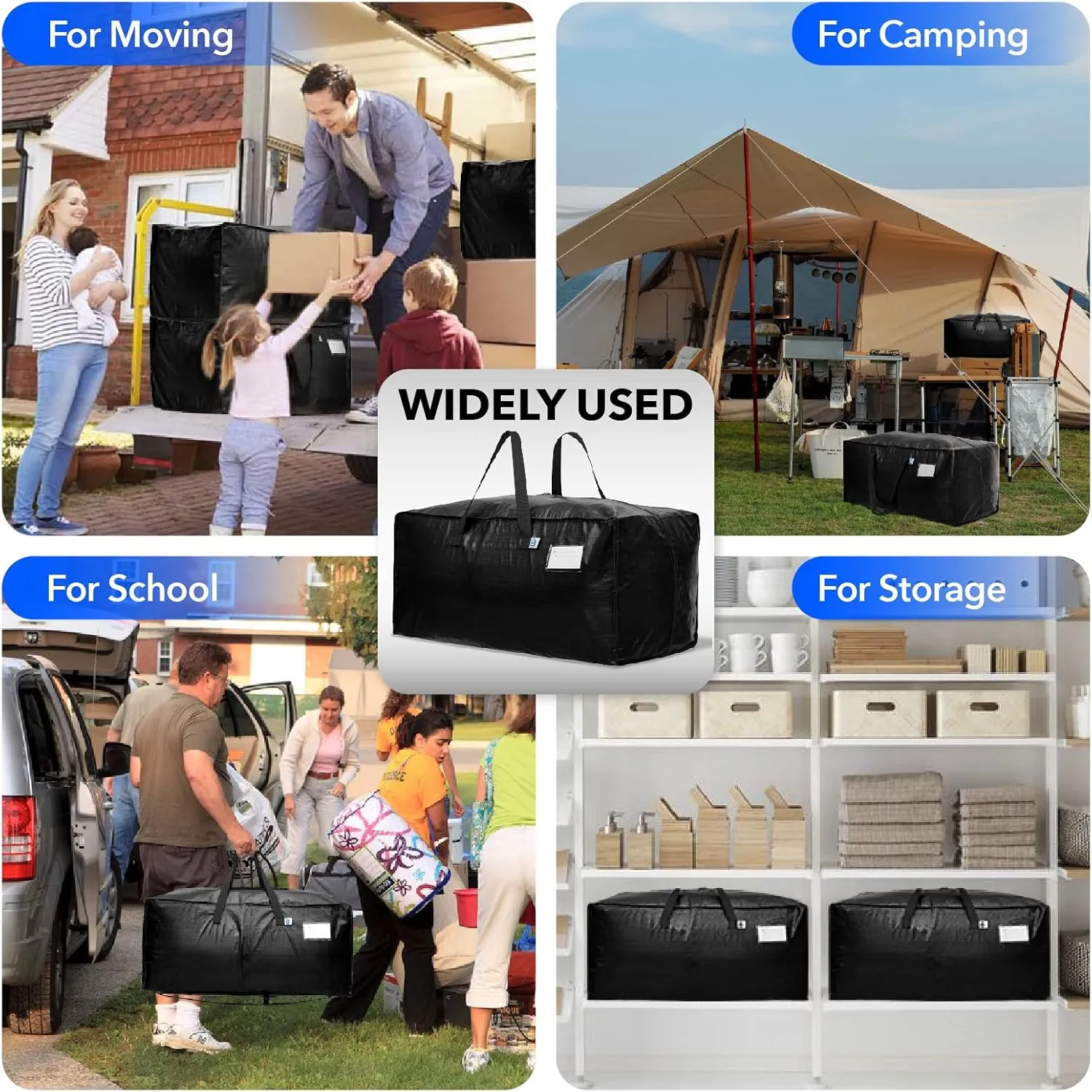Moving Bags Heavy Duty,Extra Large Moving Bags for Travel/College Packing/Storage/Organization/Seasonal Clothes & Bedding Storage,Moving Supplies Bins,Compatible with Ikea Frakta Cart (Black,6 Pack)