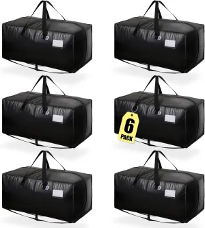 Moving Bags Heavy Duty,Extra Large Moving Bags for Travel/College Packing/Storage/Organization/Seasonal Clothes & Bedding Storage,Moving Supplies Bins,Compatible with Ikea Frakta Cart (Black,6 Pack)