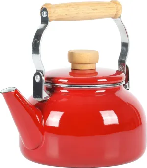Mr. Coffee Quentin 1.5 QT Enamel On Steel Tea Kettle w/Wood Handle – Red