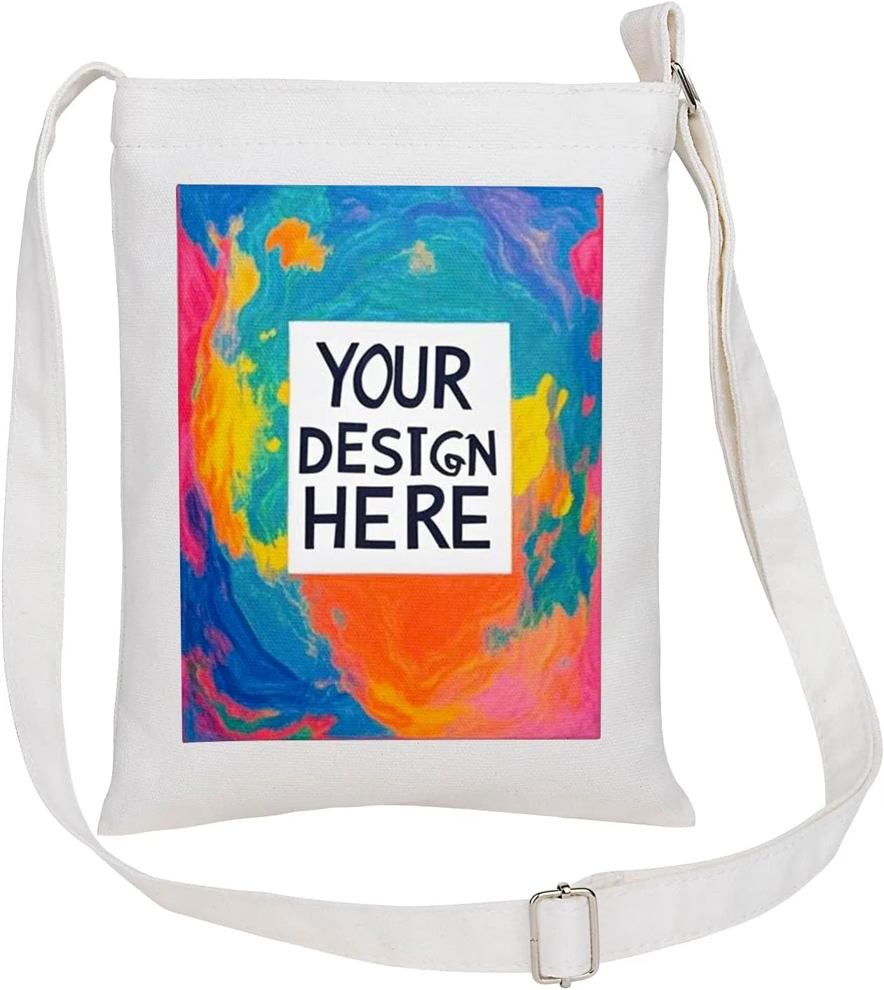 Muka Custom Small Cross-body Shoulder Bag with Logo, 7 x 9 Inch Canvas Zipper Handbags, White Bridal Party Bag