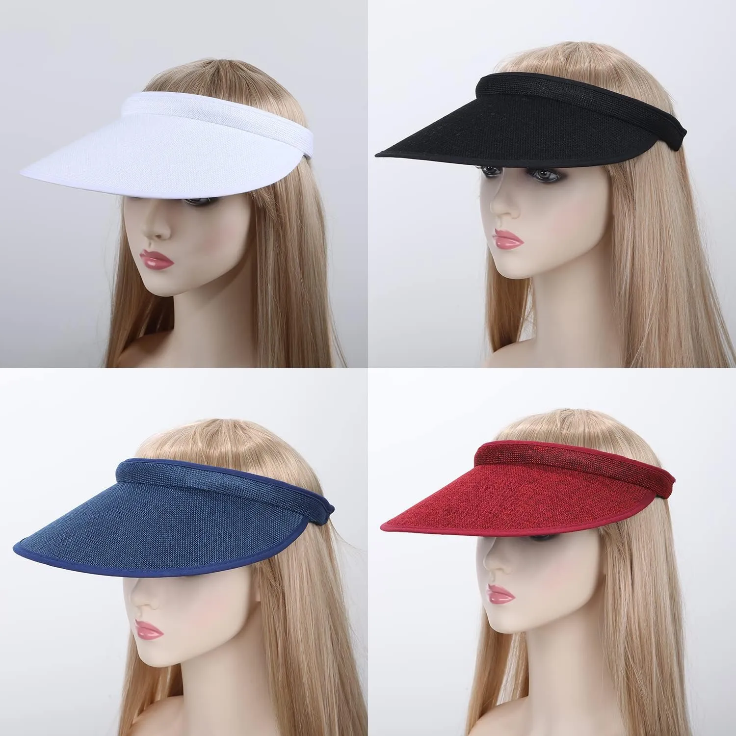 MULIMU 4-Pack Women Wide Brim Sun Visor UV Protection UPF50  Hat Golf Visor with Clip
