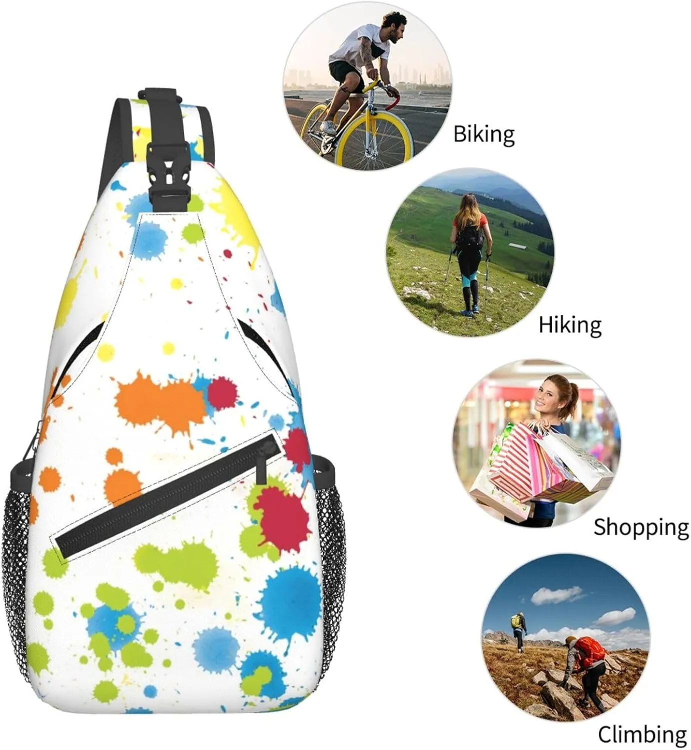 Multicolor Paint Splatter Crossbody Bags Cross Men Chest Bag Adjustable Sling Backpack Shoulder Bag For Women Cycling Travel Sport Hiking