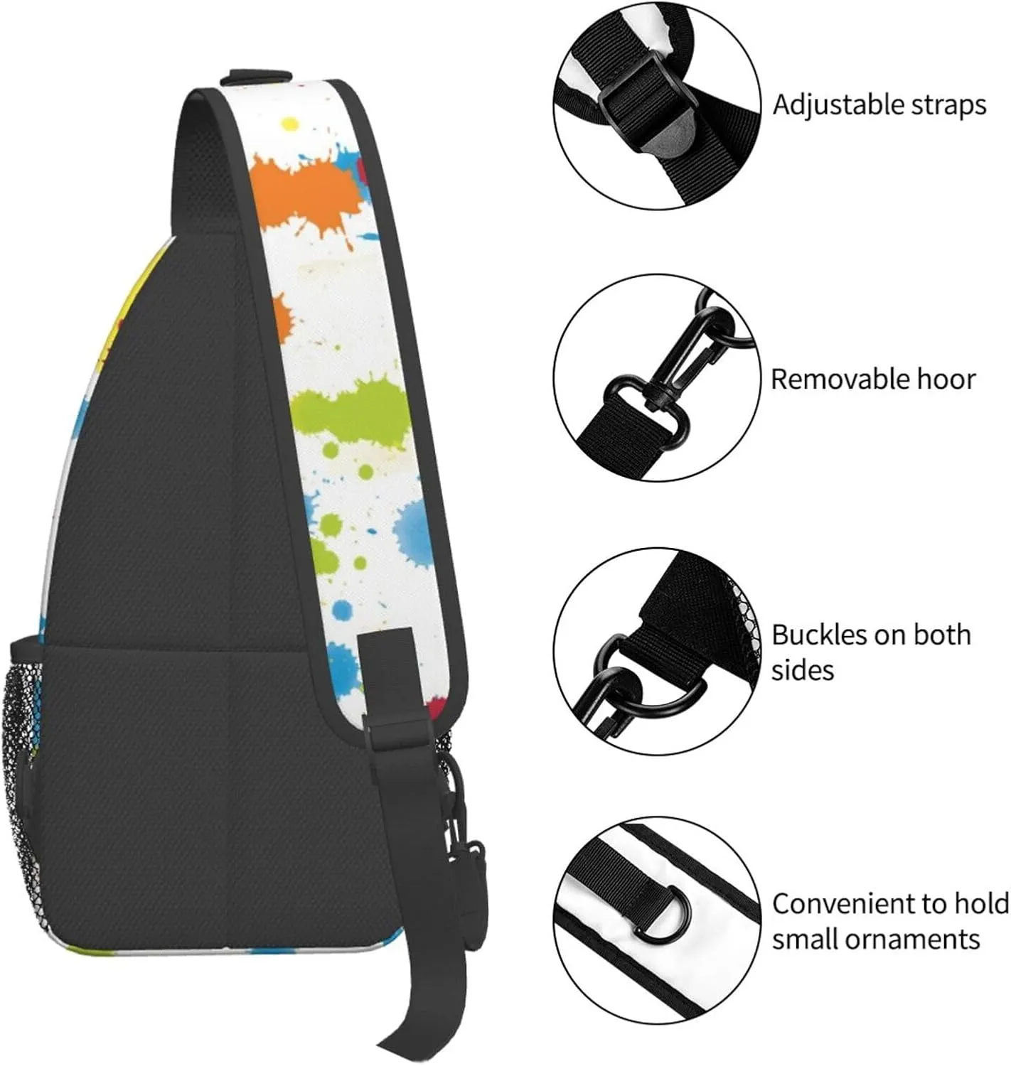Multicolor Paint Splatter Crossbody Bags Cross Men Chest Bag Adjustable Sling Backpack Shoulder Bag For Women Cycling Travel Sport Hiking