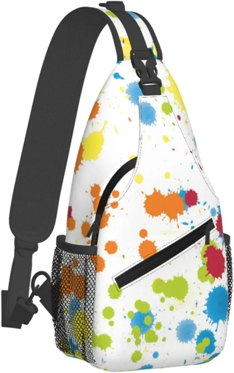 Multicolor Paint Splatter Crossbody Bags Cross Men Chest Bag Adjustable Sling Backpack Shoulder Bag For Women Cycling Travel Sport Hiking