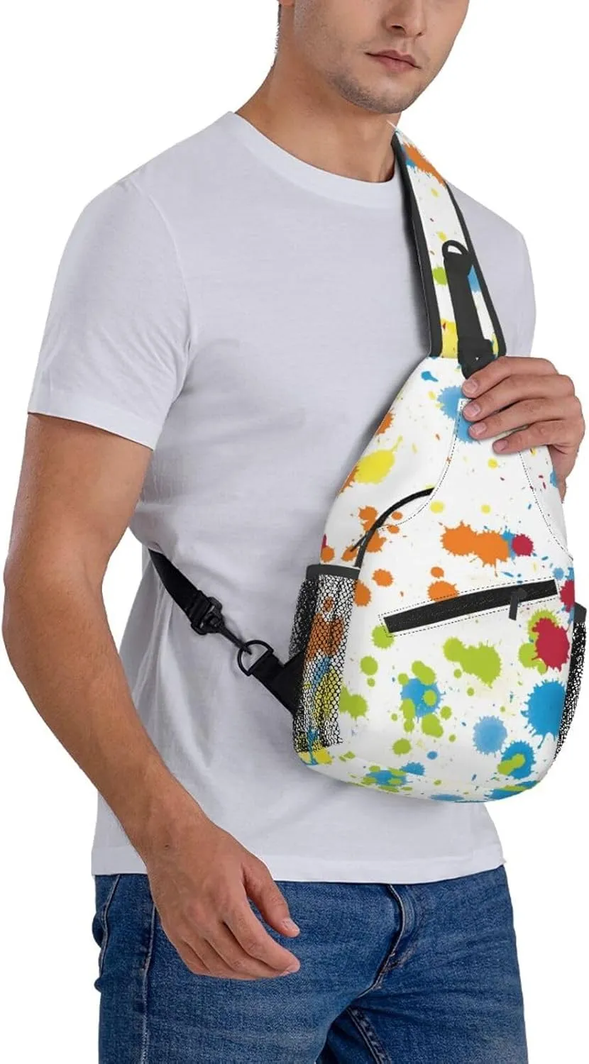 Multicolor Paint Splatter Crossbody Bags Cross Men Chest Bag Adjustable Sling Backpack Shoulder Bag For Women Cycling Travel Sport Hiking