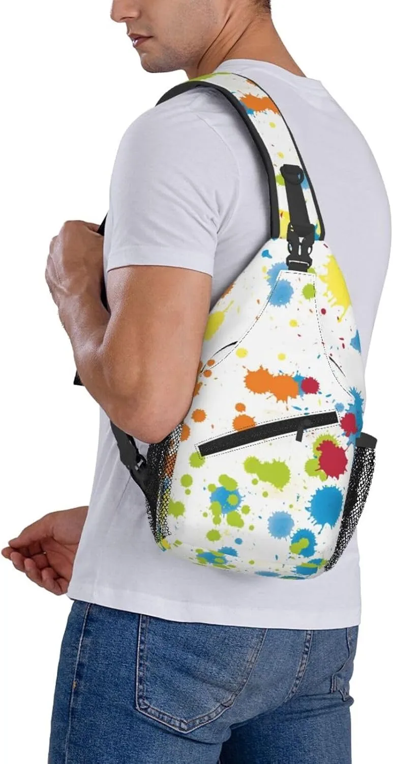 Multicolor Paint Splatter Crossbody Bags Cross Men Chest Bag Adjustable Sling Backpack Shoulder Bag For Women Cycling Travel Sport Hiking