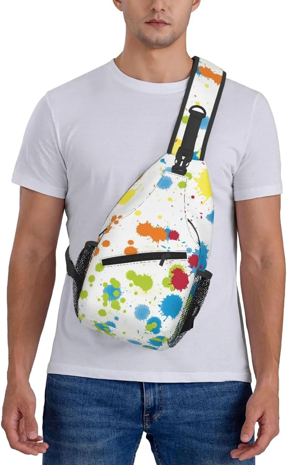 Multicolor Paint Splatter Crossbody Bags Cross Men Chest Bag Adjustable Sling Backpack Shoulder Bag For Women Cycling Travel Sport Hiking