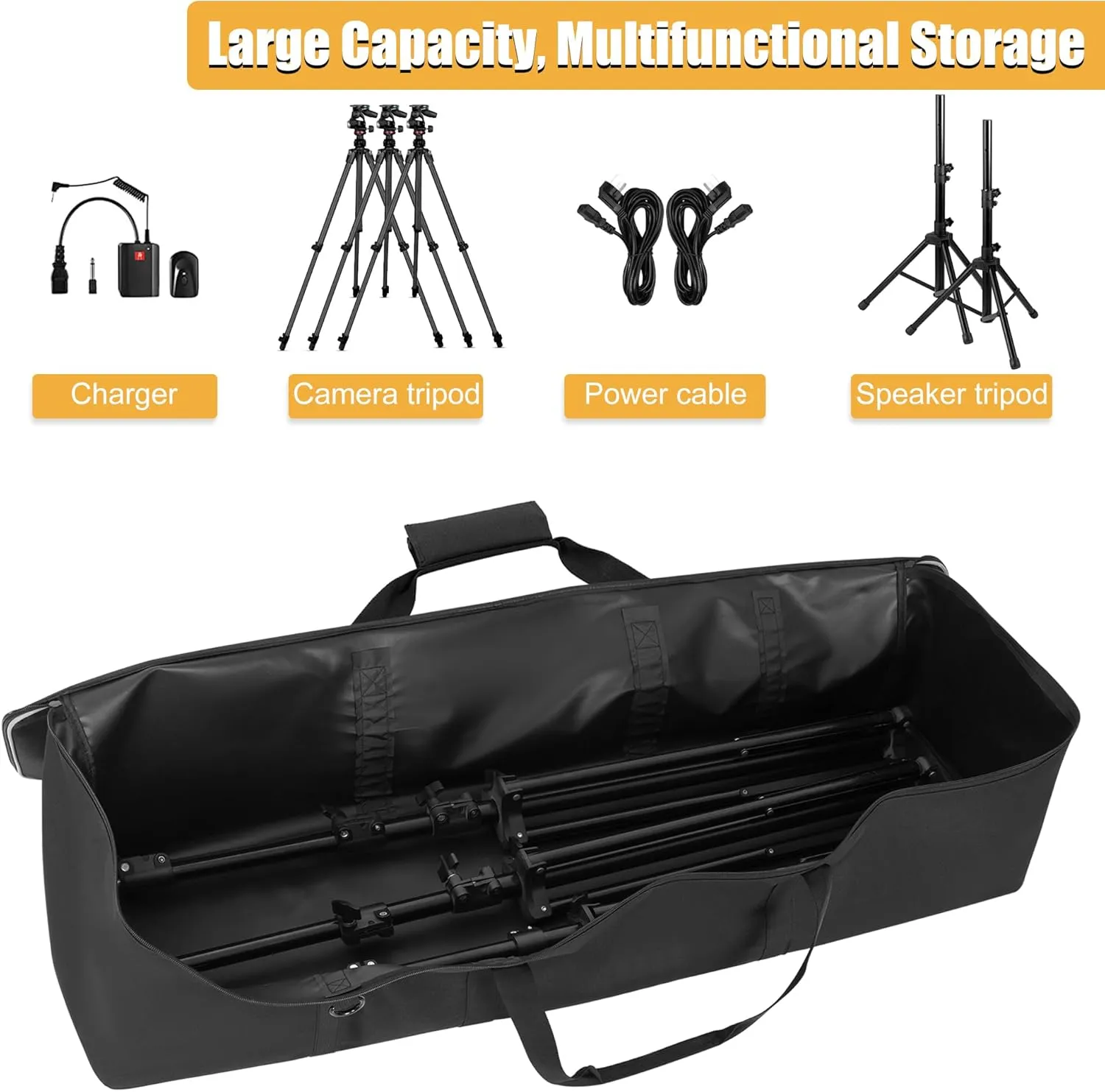Multifunctional Tripod Bag 40 X 9.5 X 9.5 Inches / 101.5 X 24 X 24 cm Heavy Duty Tripod Carrying Case with Handle for Lights, Speakers, Cameras, Booms, Microphone Stands, Black