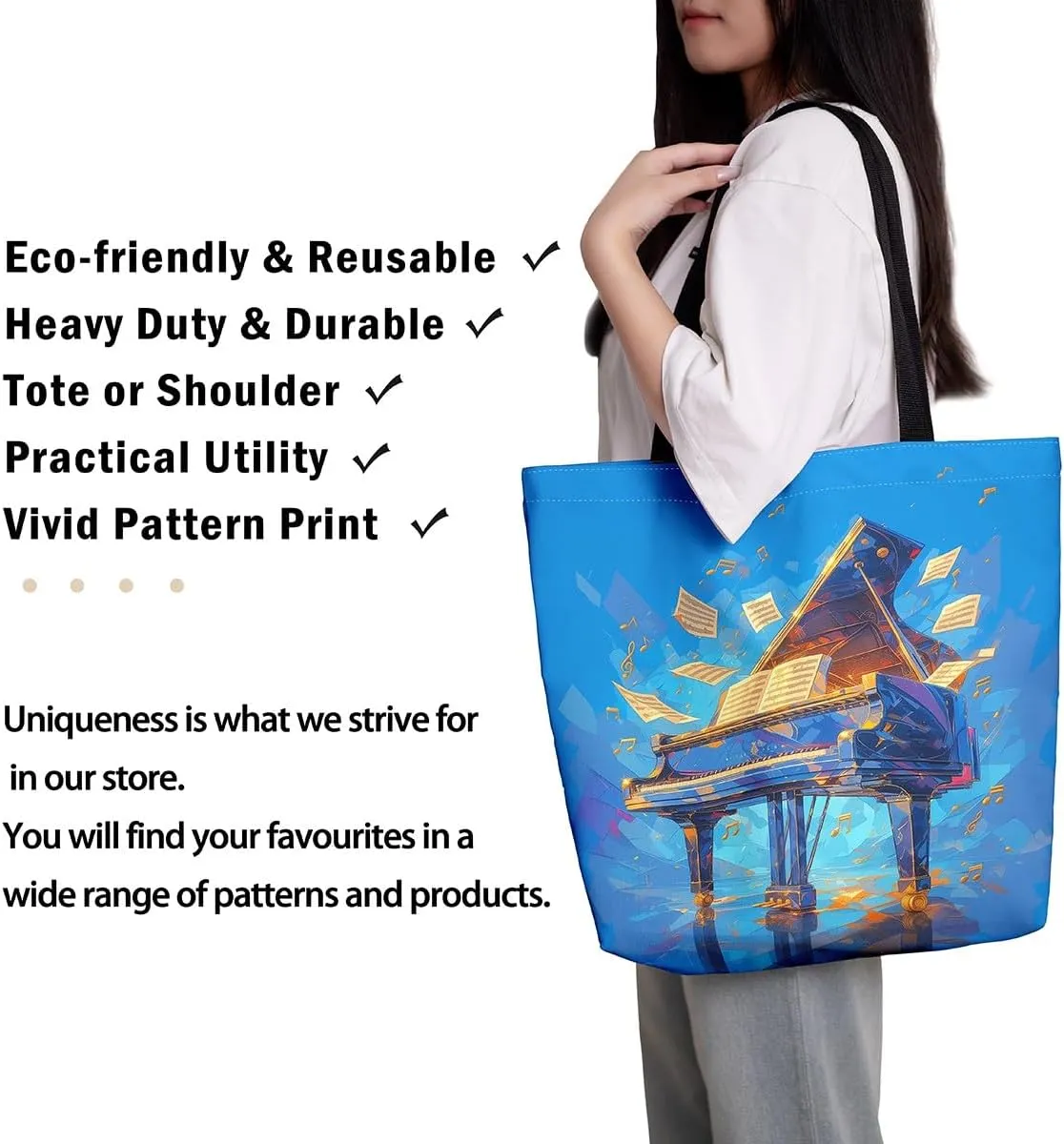 Musical Instruments Shoulder Handbags 19.7x15.7 Inch,Guitar Drum Kit Canvas Tote Bag,Hip Hop Music Travel Bag