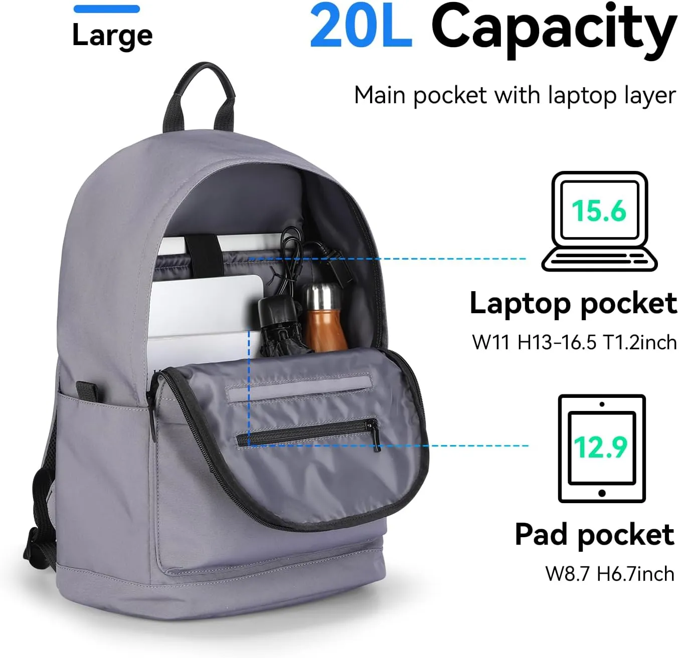 Muzee School Backpack Lightweight Travel Daypack Student Rucksack Laptop Backpack For 15.6 Inch Laptop (new model)