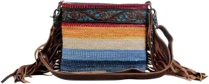 Myra Bag Etched Rainbow Hand-Tooled Bag Upcycled Cotton & Leather S-3077