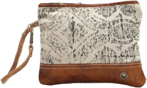 Myra Bag Floral Upcycled Canvas Wristlet Bag S-1019, Brown, Small