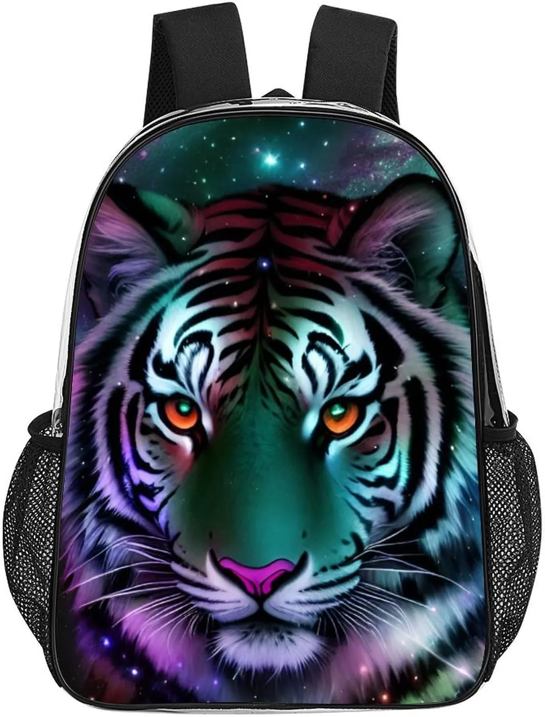 Mystic Fantasy Galaxy Sky Fantasy Wild Animals Tiger Art Rucksack Transparent Anti-Theft Multipurpose Carry On Bag Large Capacity Travel and Sport Backpack Rucksack With Smooth Zippers