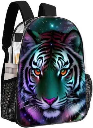 Mystic Fantasy Galaxy Sky Fantasy Wild Animals Tiger Art Rucksack Transparent Anti-Theft Multipurpose Carry On Bag Large Capacity Travel and Sport Backpack Rucksack With Smooth Zippers