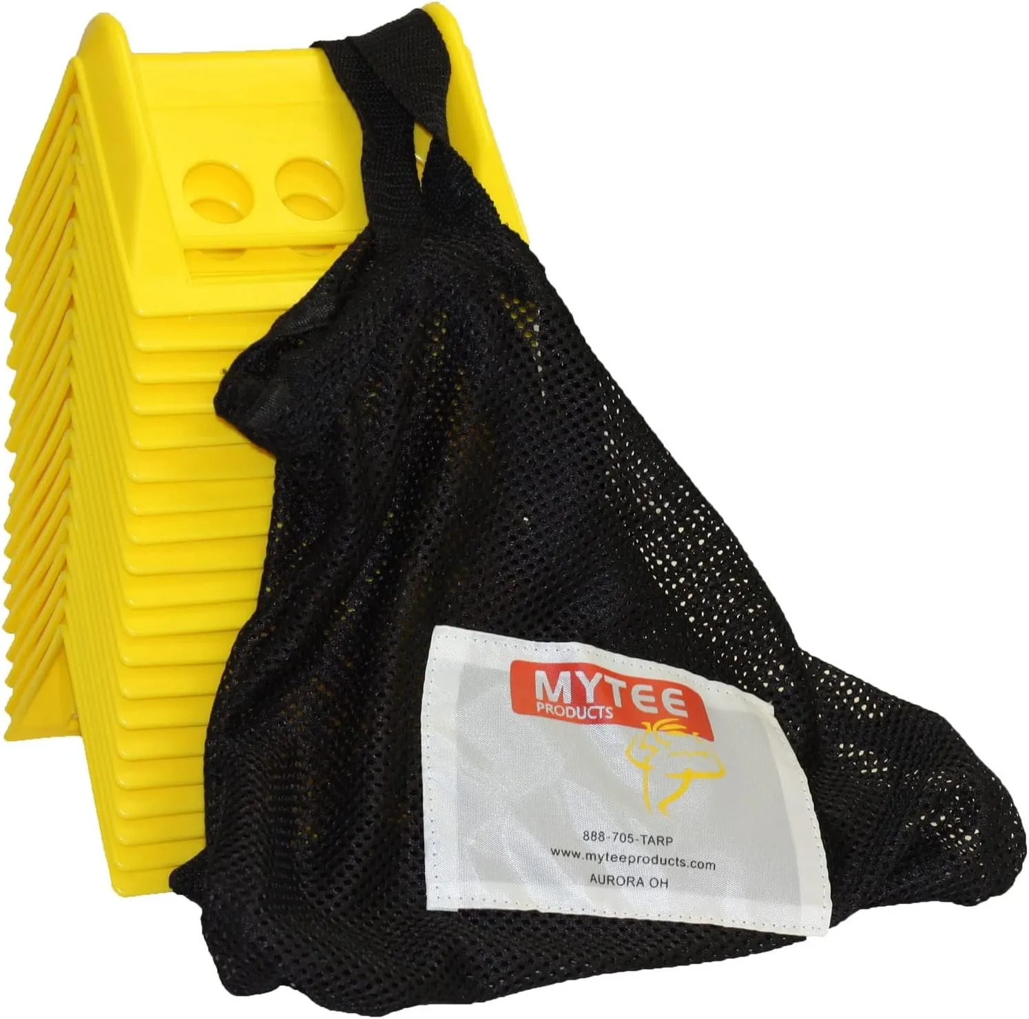 Mytee Products Corner Protector & Tarps Bungee Straps Kit - 20 Pack Yellow 4" Corner Protector & 50 Pack 21" EPDM Tarp Bungee Straps with Carrying Bag
