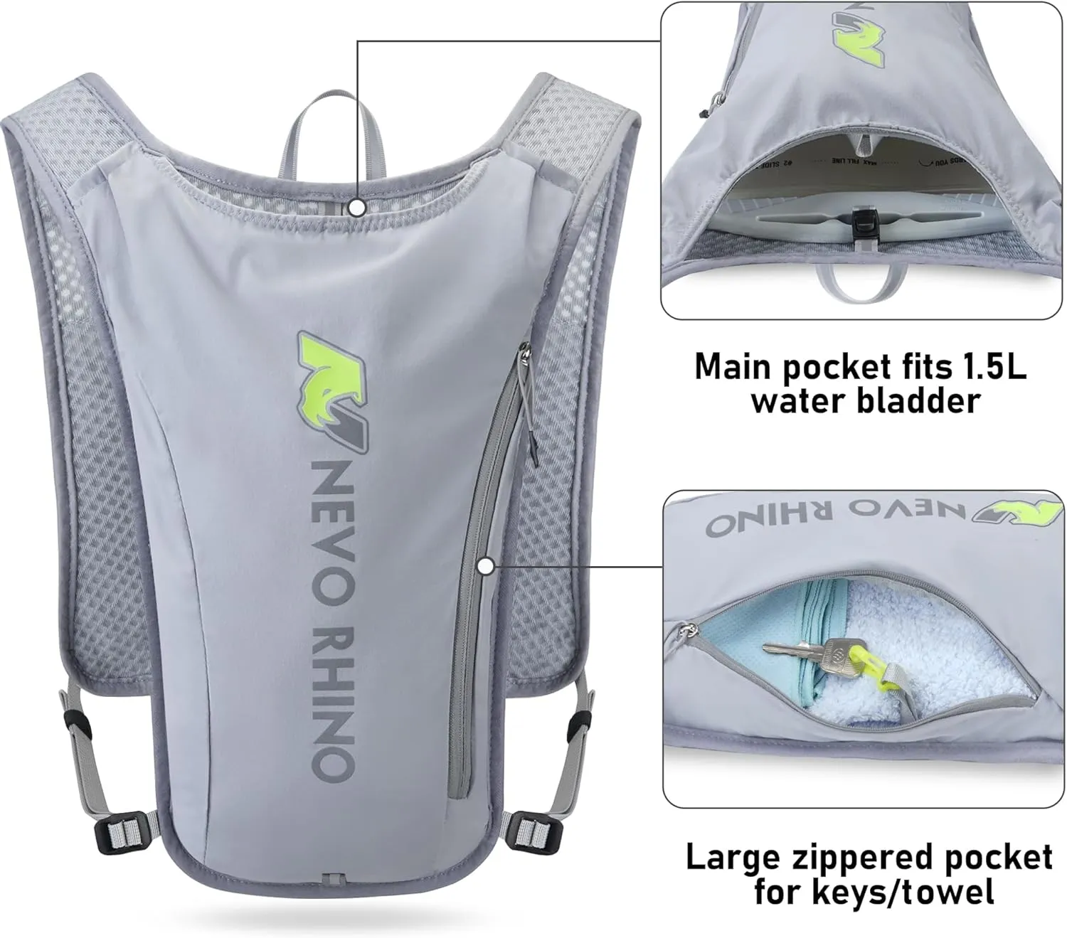 N NEVO RHINO Running Vest,Hydration Vest 5.5L with 1.5L Water Bladder,Lightweight Hydration Pack Water Backpack for Hiking Race