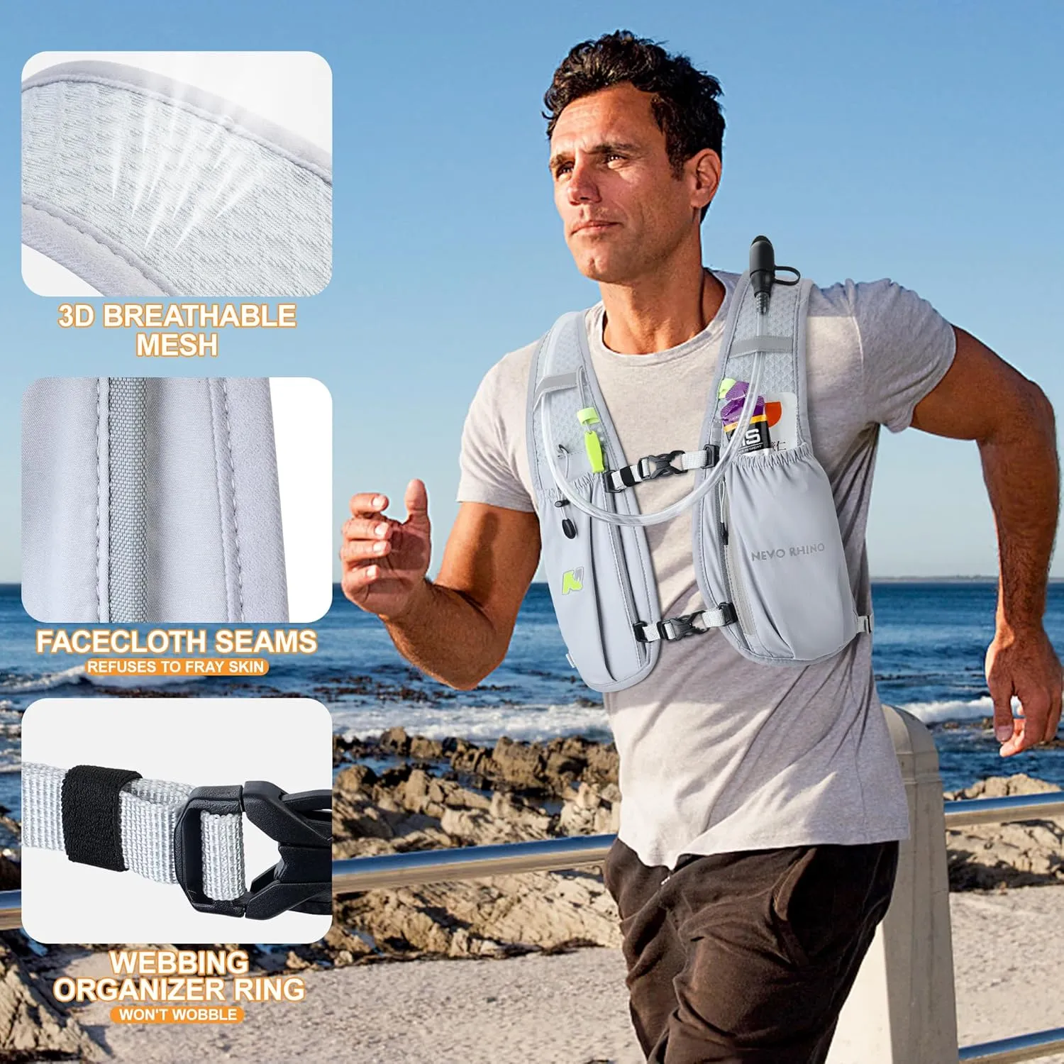 N NEVO RHINO Running Vest,Hydration Vest 5.5L with 1.5L Water Bladder,Lightweight Hydration Pack Water Backpack for Hiking Race