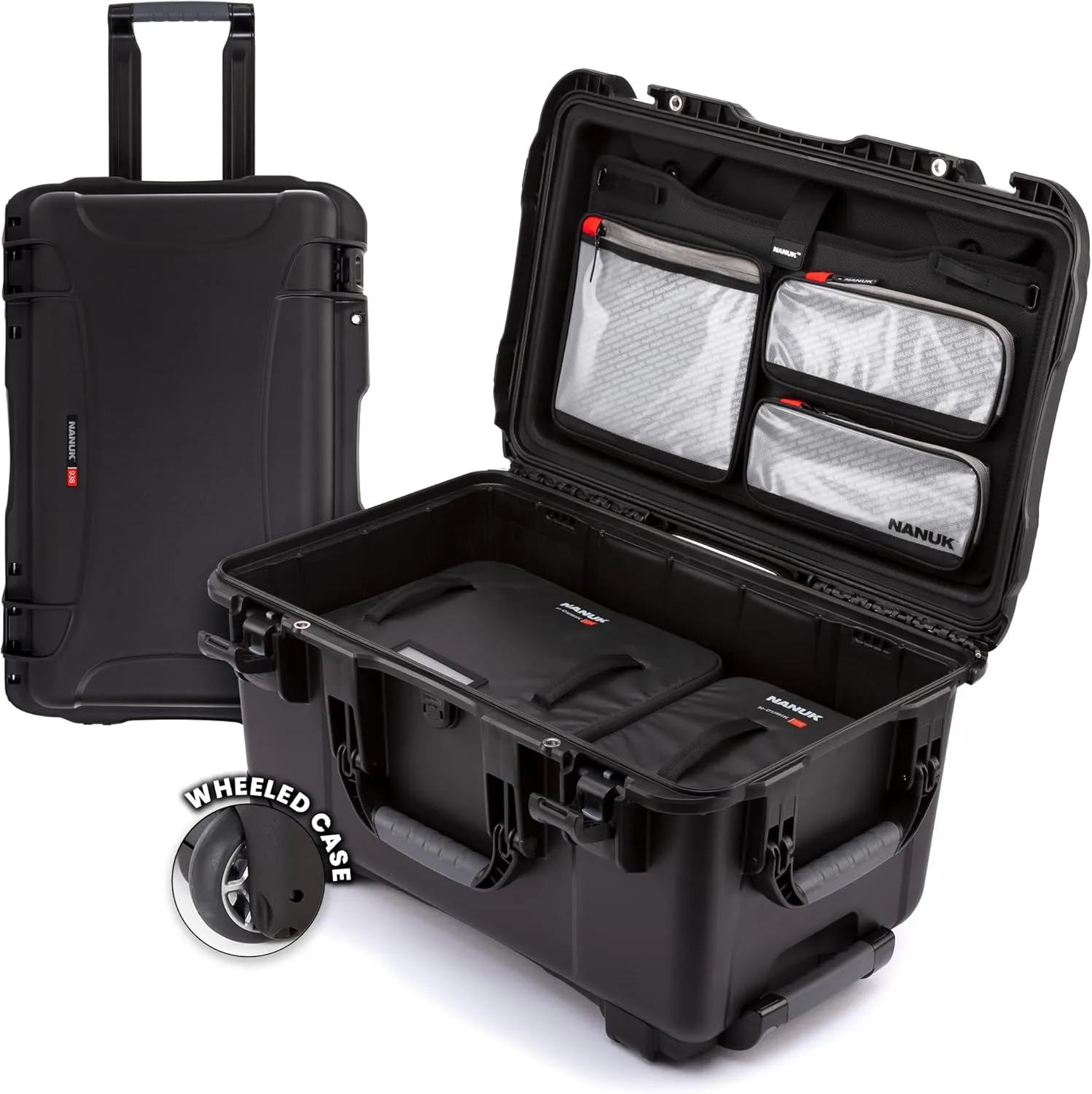 NANUK 938 Pro Photo with N-Cubik – Waterproof Travel Camera Hard Case with 17S & 17M N-Cubik Insert and Wheels, 23.8” x 15.5” x 13.2”, Dustproof and Impact-Resistant, Ideal for Heavy Loads – Black