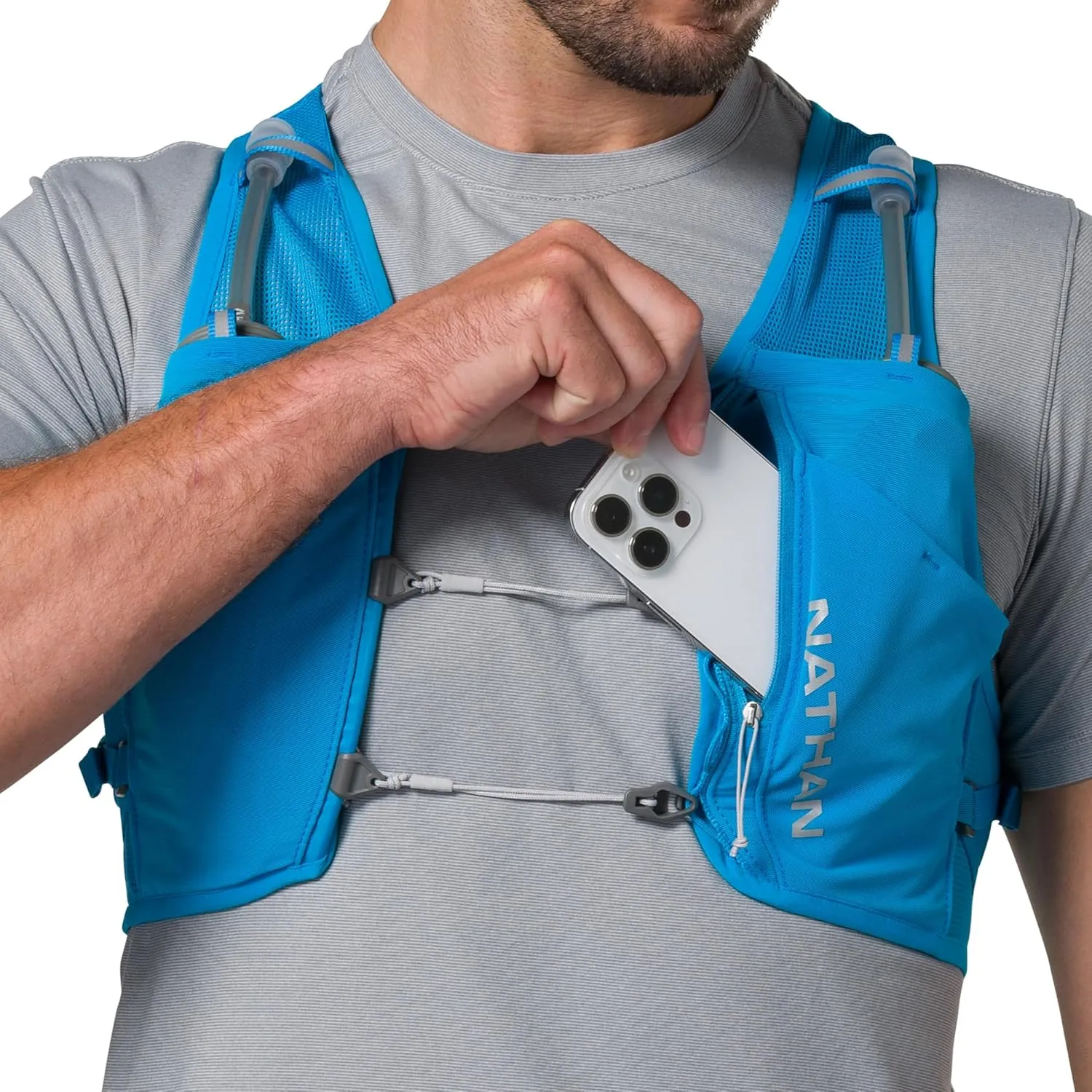Nathan Hydration Vest - Lightweight, Quick-Fit Fix, Reflective, 4L Storage, Six Pockets, Two 14oz Flasks, Pinnacle Breeze