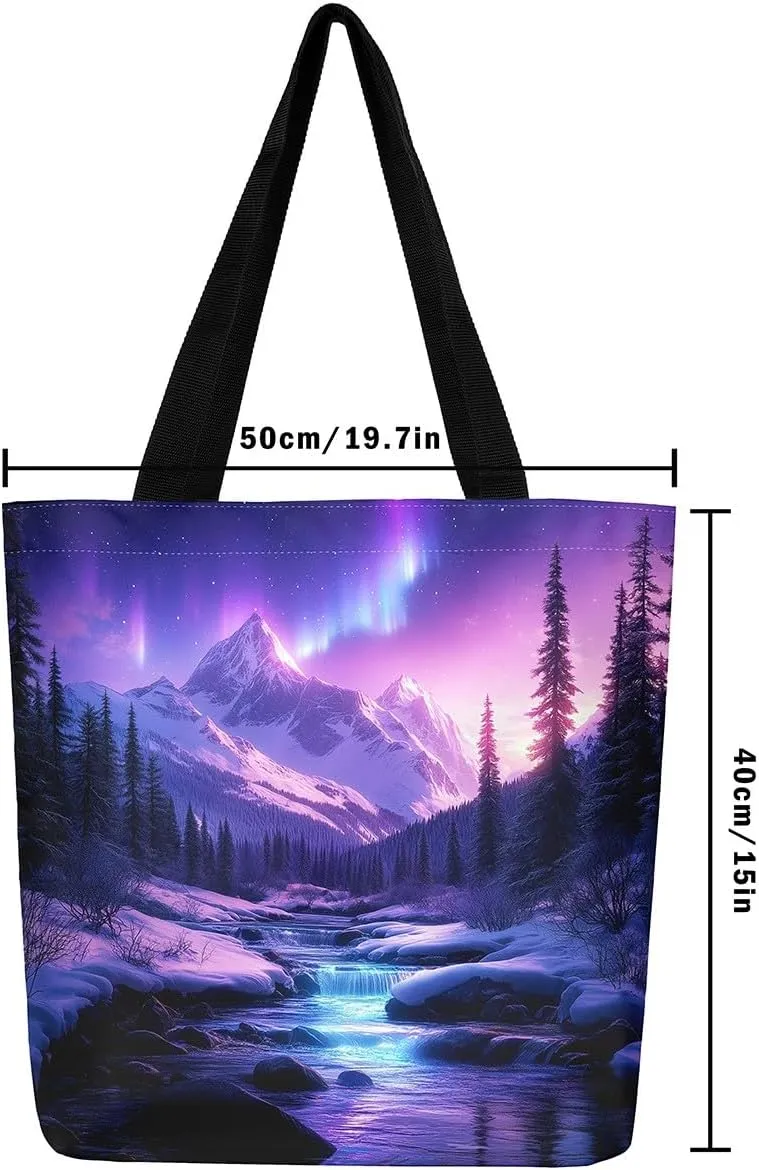 Natural Scenery Canvas Tote Bags for Women,Dreamy Landscape Theme Shoulder Handbags 19.7x15.7 Inch,Large Capacity