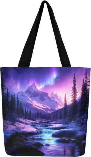 Natural Scenery Canvas Tote Bags for Women,Dreamy Landscape Theme Shoulder Handbags 19.7x15.7 Inch,Large Capacity