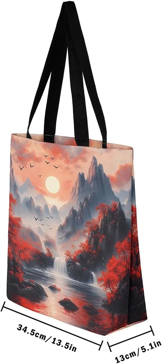 Natural Scenery Canvas Tote Bags for Women,Dreamy Landscape Theme Shoulder Handbags 19.7x15.7 Inch,Large Capacity
