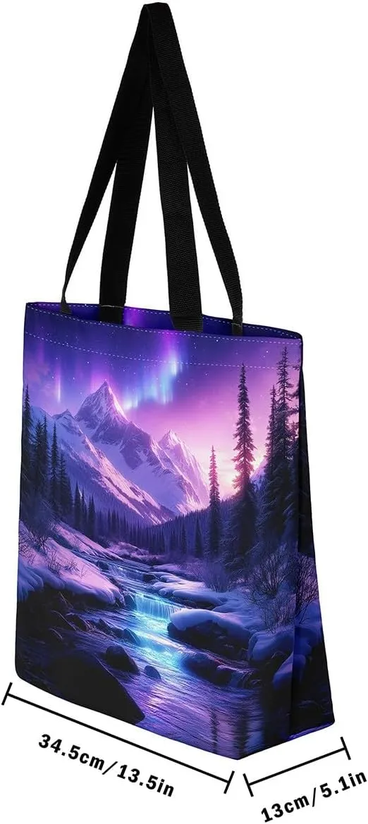 Natural Scenery Canvas Tote Bags for Women,Dreamy Landscape Theme Shoulder Handbags 19.7x15.7 Inch,Large Capacity