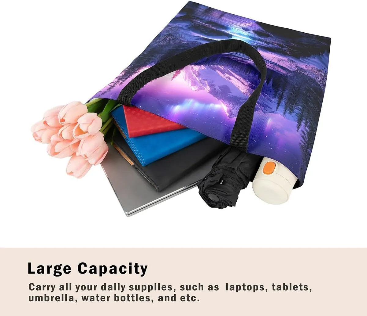 Natural Scenery Canvas Tote Bags for Women,Dreamy Landscape Theme Shoulder Handbags 19.7x15.7 Inch,Large Capacity