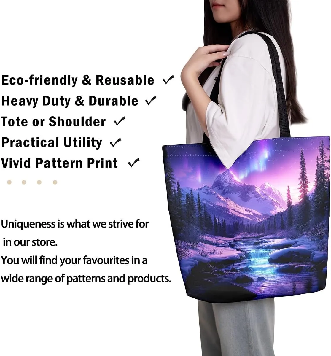 Natural Scenery Canvas Tote Bags for Women,Dreamy Landscape Theme Shoulder Handbags 19.7x15.7 Inch,Large Capacity