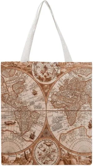 Nautical Sea Map Compass Sailing Ship Canvas Tote Bag for Women Girl Canvas Shoulder Handbags Cute Large Purse