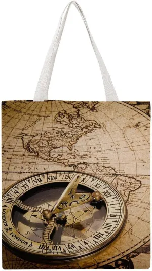Nautical Sea Map Compass Sailing Ship Canvas Tote Bag for Women Girl Canvas Shoulder Handbags Cute Large Purse